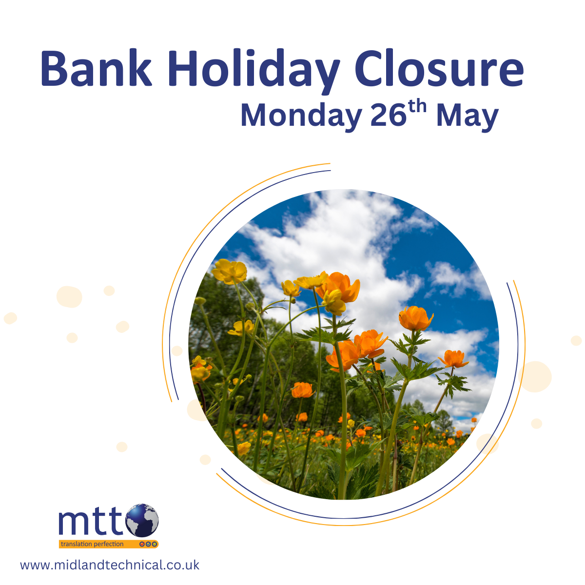Bank Holiday Closure - Monday 26th May